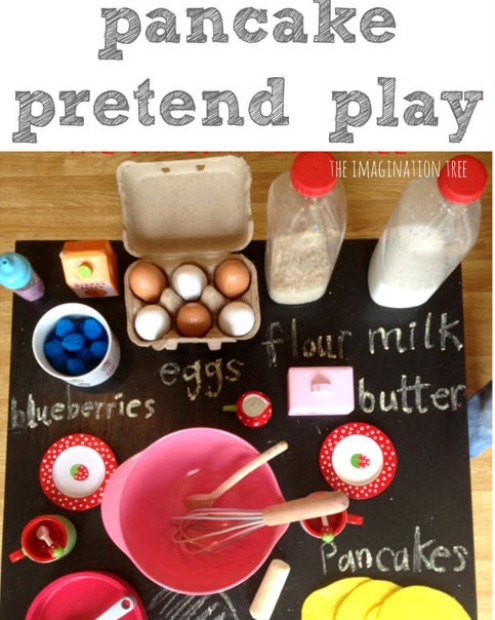 <b>Pancake making</b><br> Create some make-believe pancakes - this uses imaginative cooking play, and can also include ...