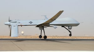 File - A U.S. Air Force MQ-1B Predator remotely piloted vehicle from the 46th Expeditionary Reconnaissance Squadron takes off from Balad Air Base, Iraq, June 12, 2008, in support of Operation Iraqi Freedom.