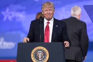 President of the United States Donald Trump speaking at the 2017 Conservative Political Action Conference (CPAC) in National Harbor, Maryland, 24 February 2017