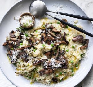 Mushroom and pea risotto. 