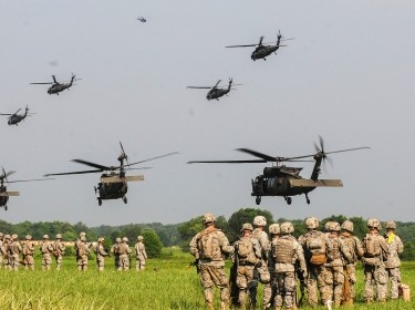 Soldiers with 1st Brigade Combat Team, 101st Airborne Division, conducted a brigade-size air assault during Operation Dark Eagle, June 23, 2014