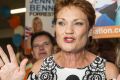 Pauline Hanson during her live crosses at the Melville Bowling Club in Perth during the WA election.