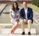 AGRA, INDIA - APRIL 16:  Prince William, Duke of Cambridge and Catherine, Duchess of Cambridge sit in front of the Taj ...