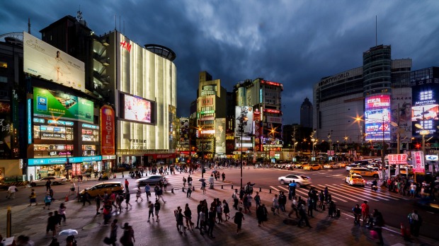 Ximen Station, Ximending, Taipei, October 2016;Taken from level 2 of the Red House just after sunset. Love this area of ...