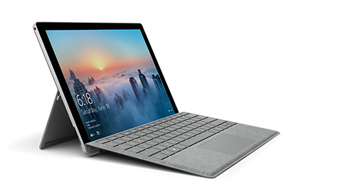 Surface Pro 4 with signature keyboard open and facing right