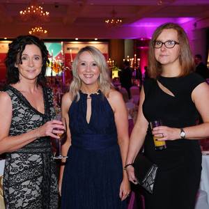 Vicky Leitch, Stephanie Johnston and Eva Mrazikova pictured at the Chartered Accountants Ulster Society Annual Dinner in the Culloden Hotel Photo by Kelvin Boyes / Press Eye