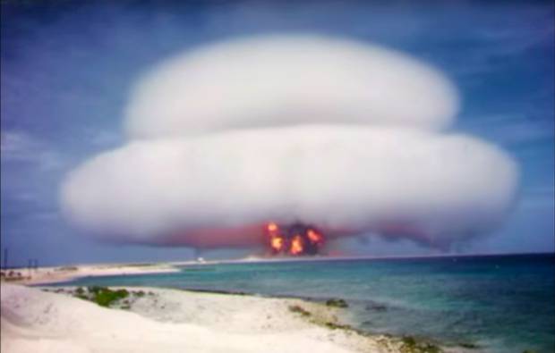 The US conducted around 200 nuclear tests between 1945 and 1962. Above: A still from YouTube video titled 'Operation Hardtack-1 - Nutmeg'