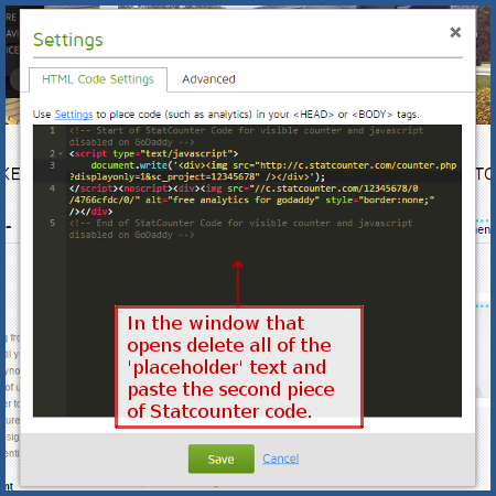 GoDaddy - Paste StatCounter Code on Each Page
