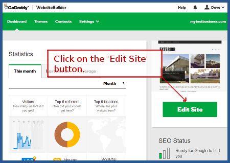 GoDaddy - Click the 'Edit Site' button