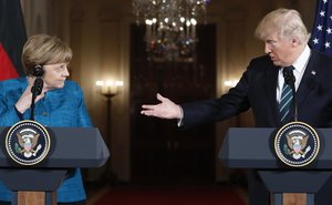 President Donald Trump and German Chancellor Angela Merkel participate in a joint news conference in the East Room of the White House in Washington, Friday, March 17, 2017. (AP Photo/Pablo Martinez Monsivais)