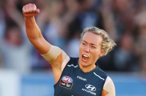 Lauren Arnell of the Blues celebrates a goal.