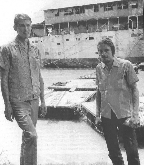 Clyde McKay, left, and Alvin Glatkowski, in front of the prison ship 