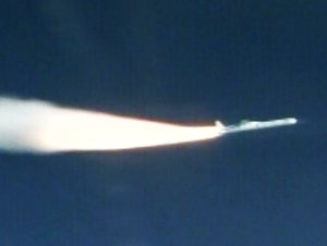 Flying over the Atlantic Ocean offshore from Daytona Beach, Florida, a Pegasus XL rocket with eight Cyclone Global Navigation Satellite System, or CYGNSS, spacecraft is released from the Orbital ATK L-1011 Stargazer aircraft and the first stage ignites at 8:37 a.m. EST, 15 December, 2015.