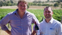 Winemaker Nick O'Leary and Corey Leeson from Local Liquor with the Canberra Day Walt 'n' Marion wine.