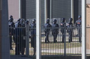 Police at Malmsbury youth detention centre during the riot.