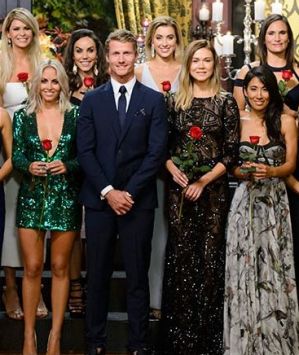 Last year's The Bachelor Richie Strahan with contestants, including Keira Maguire (in the front, second from left).