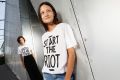 Models Nicola Clarke and Rachal Rutt show off some House of Riot T-shirts on Friday.