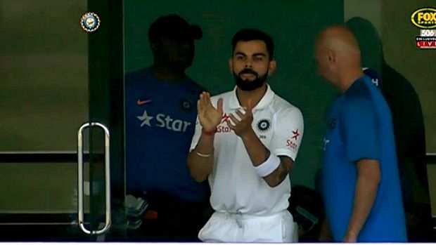 Virat Kohli claps Steve Smith after failed DRS call.