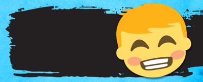 Emoji version of Ed Sheeran in front of a blue background a black paint streak on it