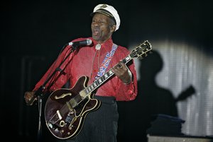 In this Saturday, March 28, 2009 file photo, American guitarist, singer and songwriter Chuck Berry performs during the "Rose Ball" in Monaco.