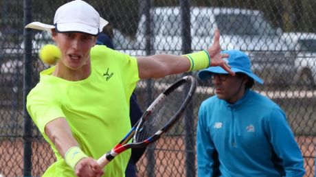 Marc Polmans in action on his way to winning the ACT Claycourt International on Sunday.