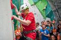 Eddie Sparks scaling new heights during the Queensland State Climbing Championships on Saturday.