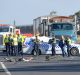 The Calder Freeway on Friday morning, after a truck ran over a car.