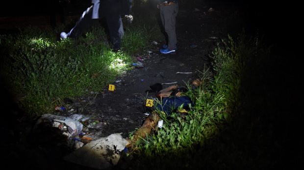 The body of one of the alleged drug dealers in Manila, Philippines.