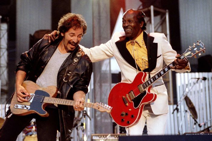 Bruce Springsteen and Chuck Berry perform on state