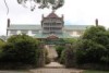 The Mount Buffalo Chalet is covered in scaffolding and surrounded by safety fences.