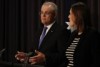 Scott Morrison and Kelly O'Dwyer speak to reporters in a press conference.