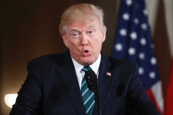 Donald Trump speaks during a news conference in Washington