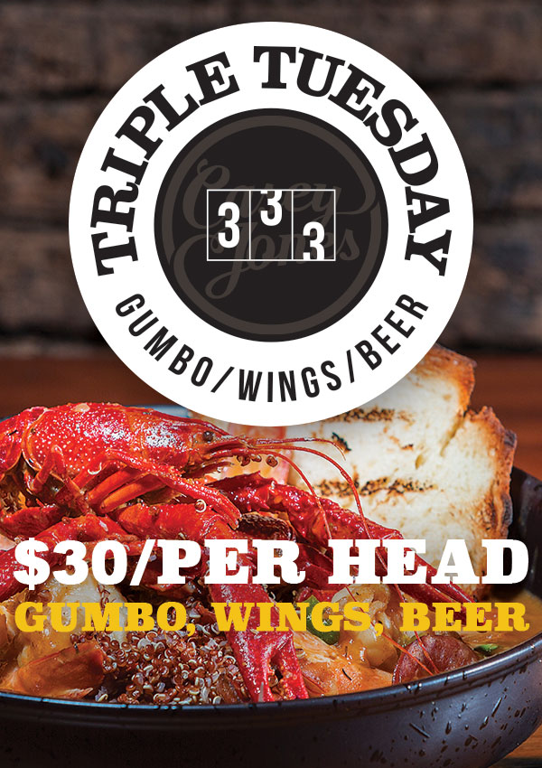 Casey Jones Gastropub Triple Tuesday - Wings, Gumbo, Beer for $30