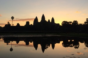 Watch dawn break over the towers of Angkor Wat.