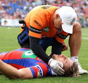 Brendan Elliot was motionless after receiving a head knock against the Rabbitohs.