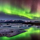 Northern Lights over Jokulsarlon, Iceland.