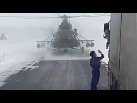 Only in Russia - Helicopter Lands For Directions