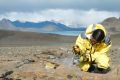 University of Canberra associate professor and geologist Duanne White at work on South Georgia in March 2013.