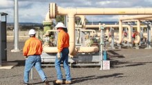 Origin Energy workers at a coal-seam gas facility in Spring Gully, southern Queensland 