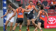 Giants' Rory Lobb celebrates a goal against Hawthorn