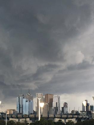 Wet weather. Clouds over Melbourne today