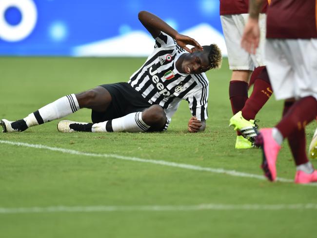 Juventus' Paul Pogba reacts during their loss to AS Roma.