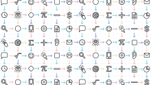 An illustration shows multiple faces, symbols and electronic devices joined by arrows in a complicated flowchart.