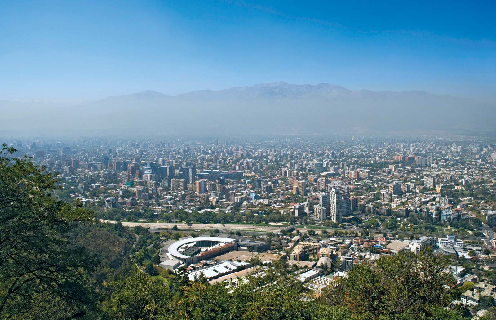 Smog hovers over the skyline of Santiago, Chile.