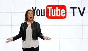 YouTube CEO Susan Wojicki speaks during the introduction of YouTube TV at YouTube Space LA in Los Angeles, Tuesday, Feb. 28, 2017.