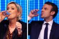 Marine Le Pen and Emmanuel Macron during the Re-invest France, the first of three televised debates before presidential ...