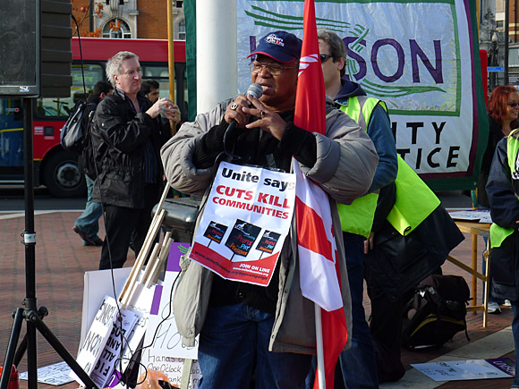 Brixton, Protest the Cuts rally and march, Windrush Square, Brixton, London, Saturday 30th October 2010