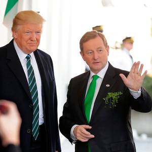 WASHINGTON, DC - MARCH 16: U.S. President Donald Trump (L) and Irish Taoiseach Enda Kenny acknowledge the press outside the West Wing of the White House March 16, 2017 in Washington, DC. Kenny and Trump are scheduled to attend the annual Friends of Ireland Luncheon at the U.S. Capitol. (Photo by Chip Somodevilla/Getty Images)