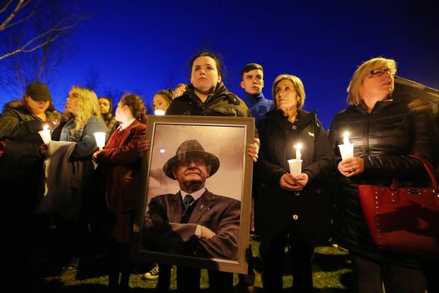 Members of the public take part in a vigil to pay respects to former deputy First Minister Martin McGuinness at the site of the former Andersonstown Barracks in west Belfast. Photo by Kelvin Boyes / Press Eye.