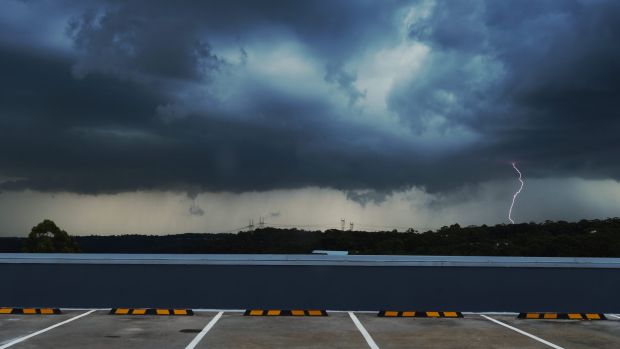 Lightning over Belrose as Sydney is hit by more storms on Wednesday afternoon.